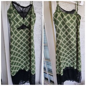 Green Plaid Lace-Trim Slip Dress - Women Intimates